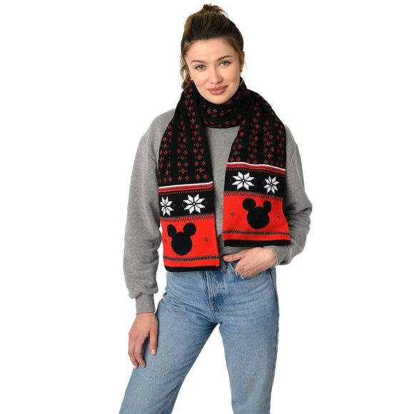 New Women Men Adult Disney Mickey Mouse Knit Scarf Teen 70" Black Red Winter - Picture 1 of 6